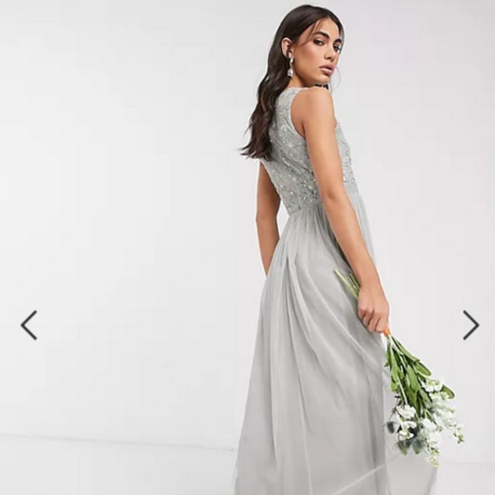 Beauut Light Gray Embellished Maxi Dress Size 10